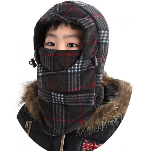 Skullies & Beanies Children's Winter Windproof Cap Thick Warm Face Cover Adjustable Ski Hat - Grid Dark Grey - CA186QGWU49