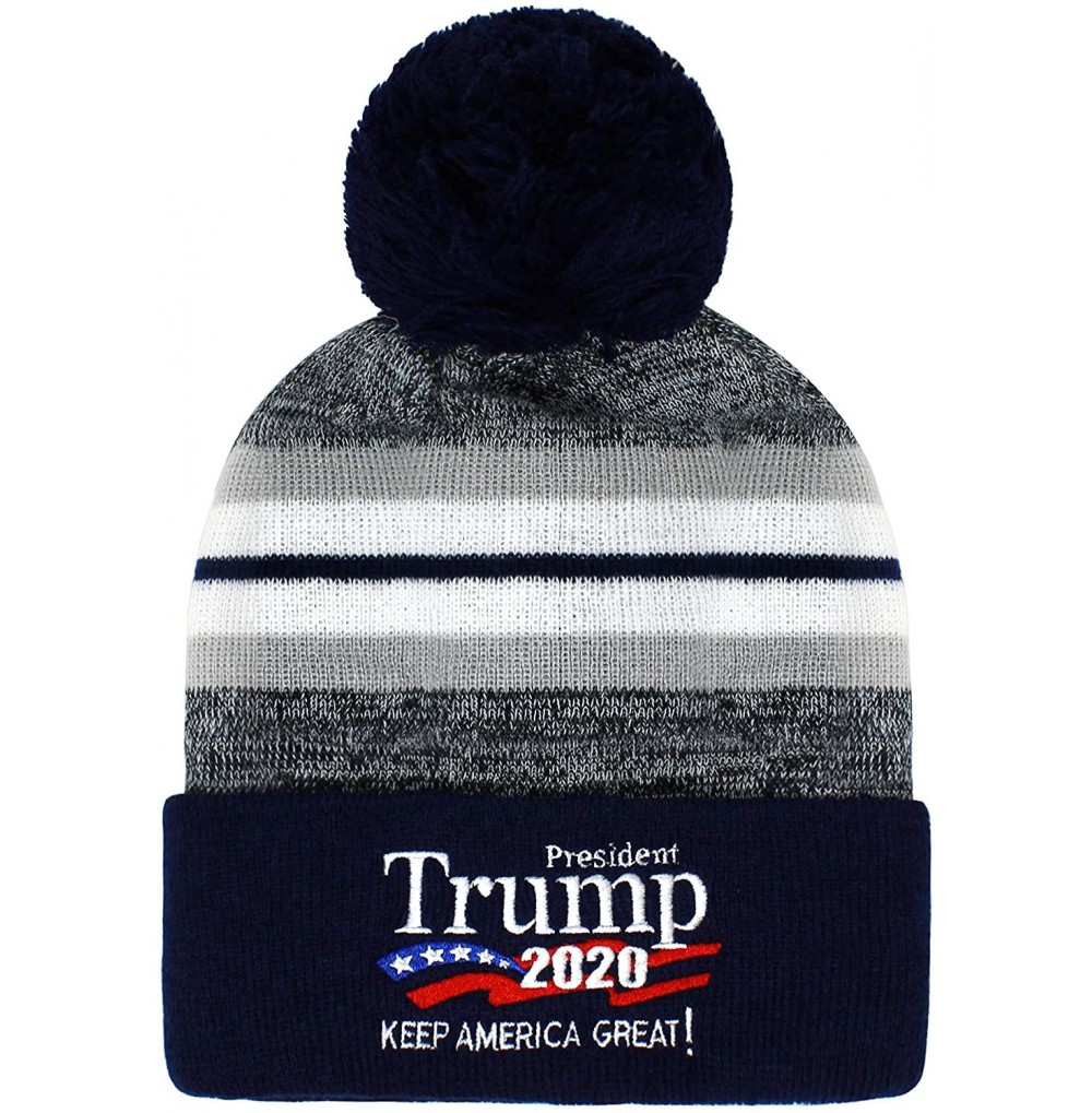 Skullies & Beanies Trump 2020 Keep America Great Rally Campaign Embroidered US Hat Winter Pom Beanie - Ckp05 Navy - C718LSNWCDQ