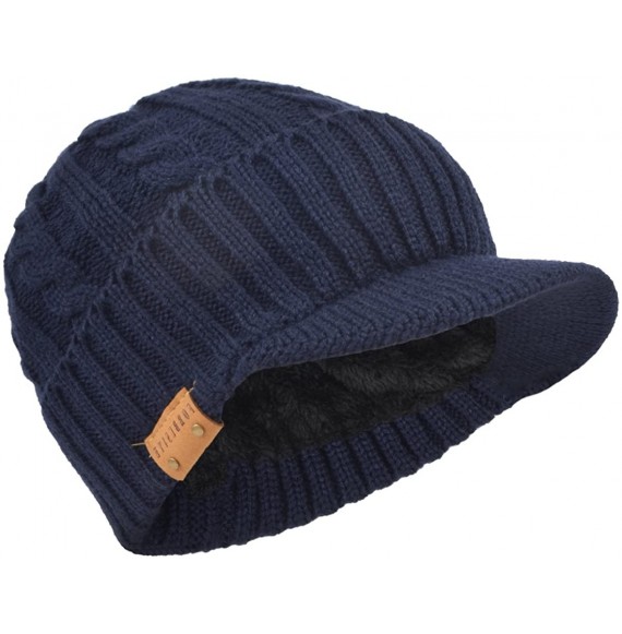 Skullies & Beanies Retro Newsboy Knitted Hat with Visor Bill Winter Warm Hat for Men - Cable-navy - CU18IHEZ9T0