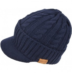 Skullies & Beanies Retro Newsboy Knitted Hat with Visor Bill Winter Warm Hat for Men - Cable-navy - CU18IHEZ9T0