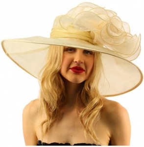 Sun Hats Splendid Edwardian Ruffle Floral Organza Derby Floppy Wide 7" Dress Hat - Lt. Gold - CO17X67K5I5