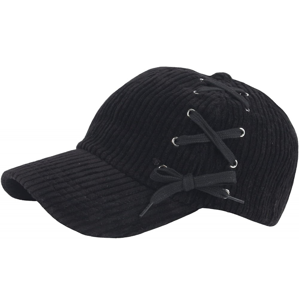 Baseball Caps Ball Cap Classic Soft String Tie Corduroy Adjustable Baseball Hat Truckers - Black - C3188QE4HQN