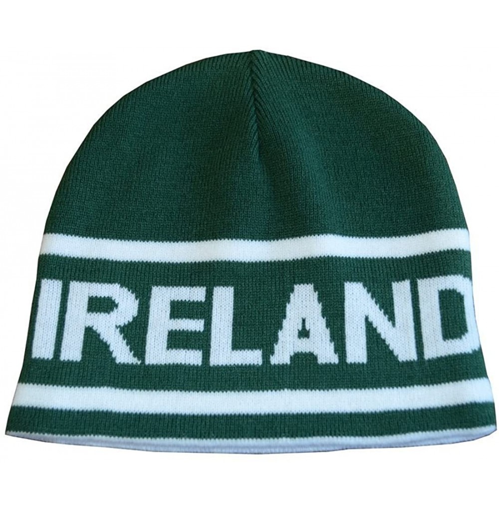 Skullies & Beanies Knitted Green Beanie Hat With Ireland Lettering In White - CJ11ZDM8FQD