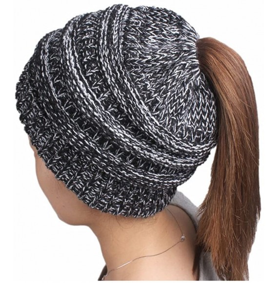 Skullies & Beanies Ponytail Messy BeanieTail Knit Bun Hat Cable Knit Hat Winter Baggy Wool Skull Cap - Grey a - CB187DLW20K