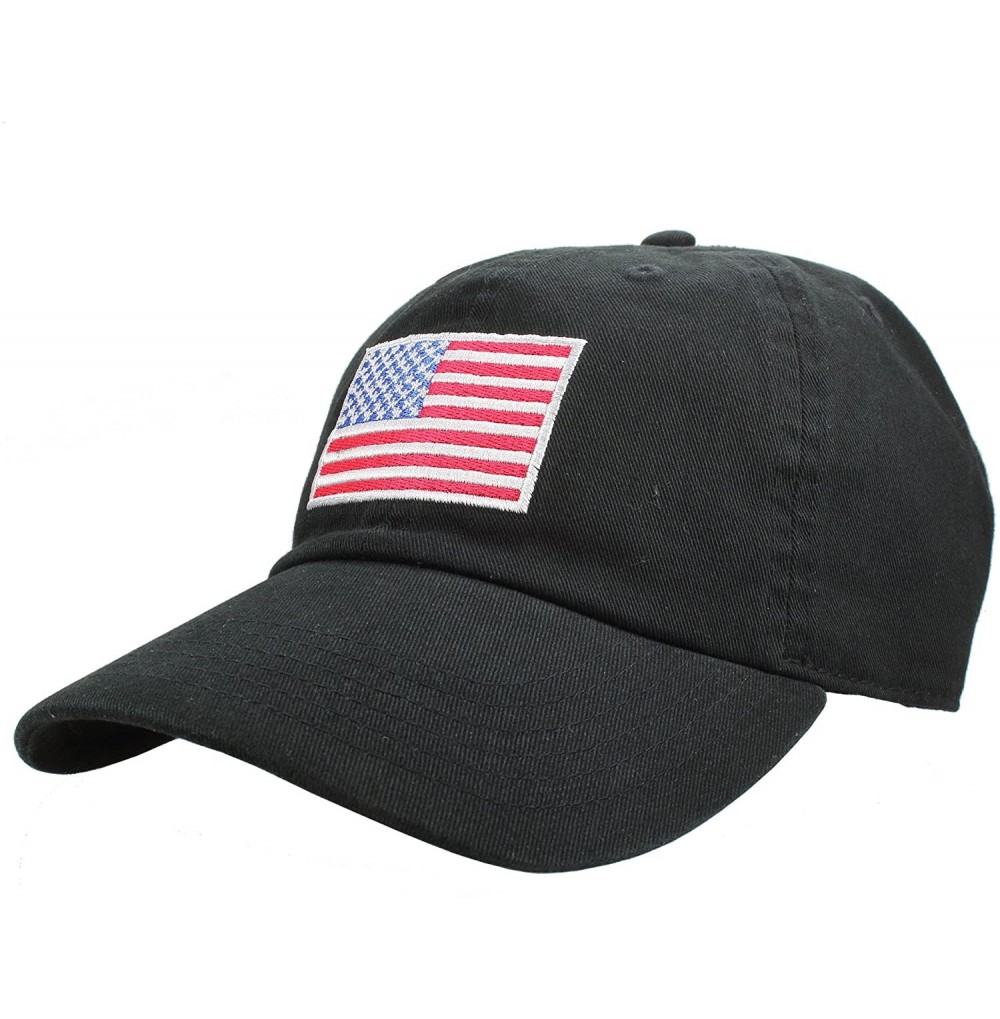 Baseball Caps 100% Cotton Polo Style U.S. Flag Embroidery Baseball Cap Hat Adjustable Size - Black - CR18CAX56KR
