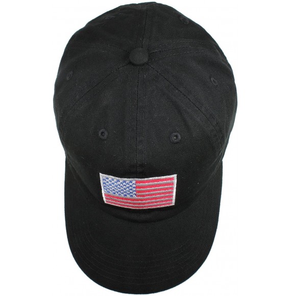 Baseball Caps 100% Cotton Polo Style U.S. Flag Embroidery Baseball Cap Hat Adjustable Size - Black - CR18CAX56KR