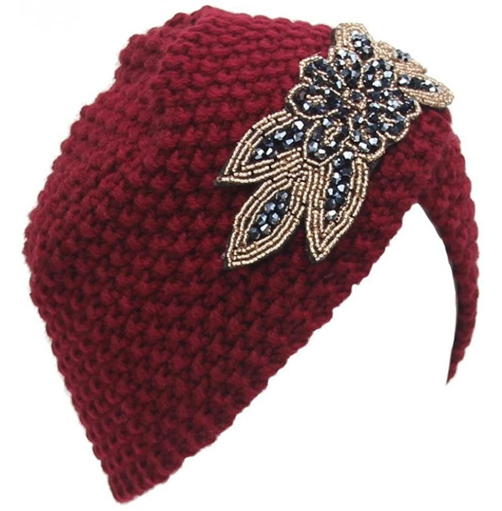 Skullies & Beanies Women Hat- 2018 Fashion Womens Winter Warm Diamond Knit Crochet Hat Braided Headdress Cap - Red - C81868Y3LLG