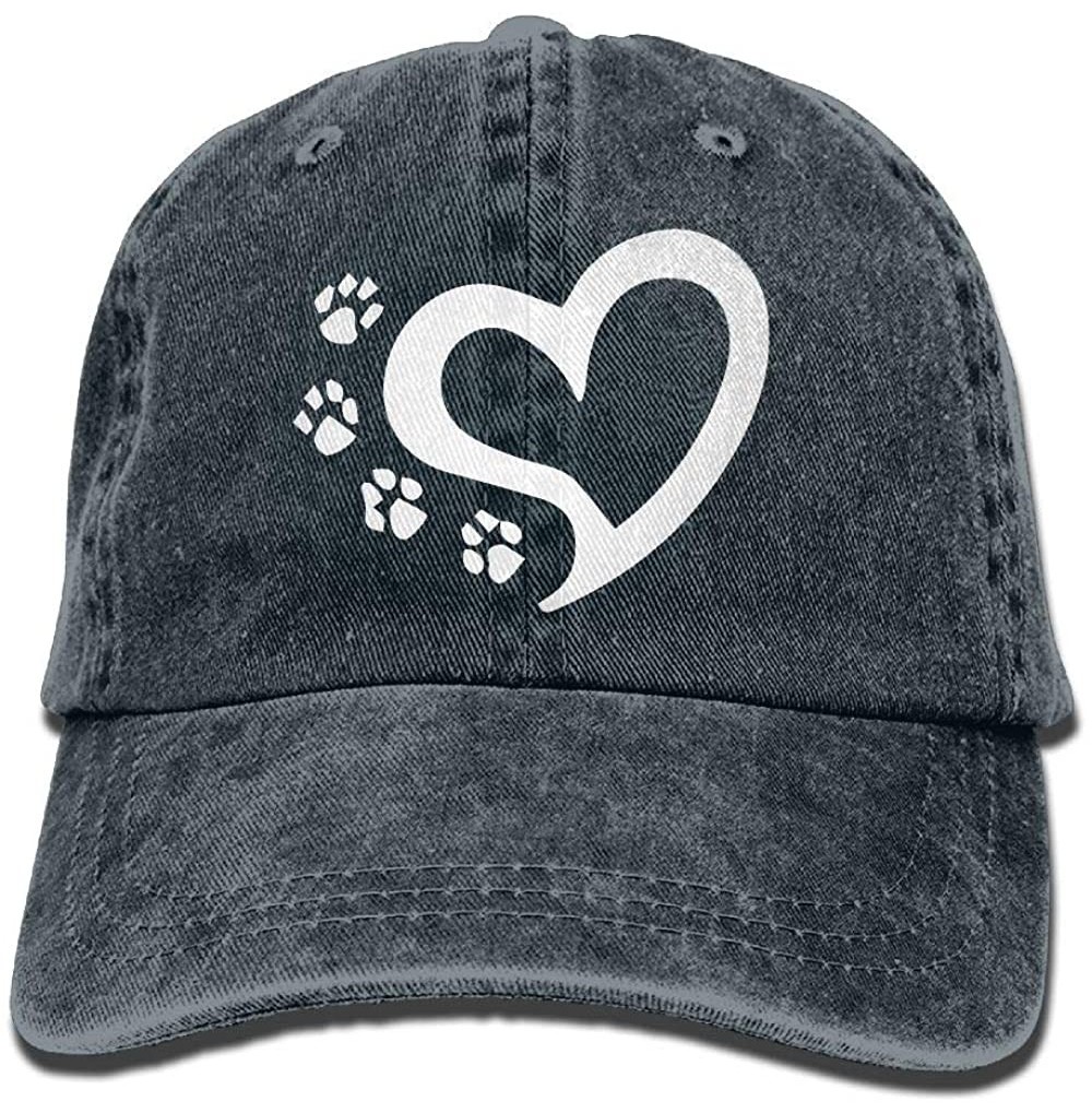 Baseball Caps Unisex Baseball Cap Denim Fabric Hat Cat Dog Paw Prints Heart Adjustable Snapback Hunting Cap - Navy - CZ18HGA6X52