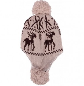 Skullies & Beanies Women's Knit Winter Beanie w/Earflap and Pom Balls - 3393_khaki Deer - C1127SEA0N3