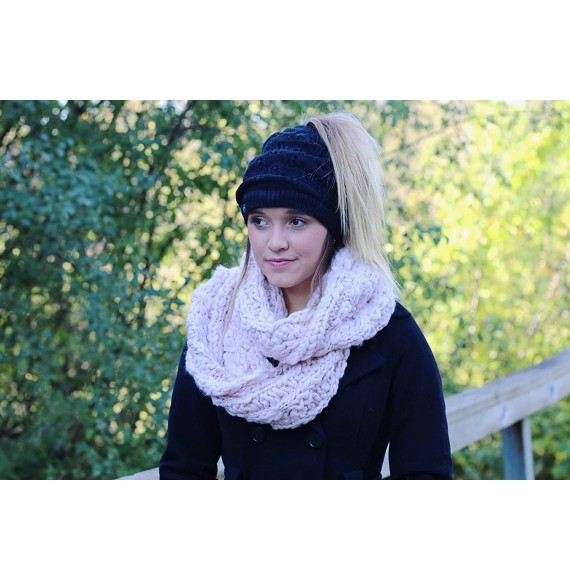 Skullies & Beanies Winter Knit Beanies for Pony Tail- Messy Bun or Traditional Style - Black - C918EU8IMG0