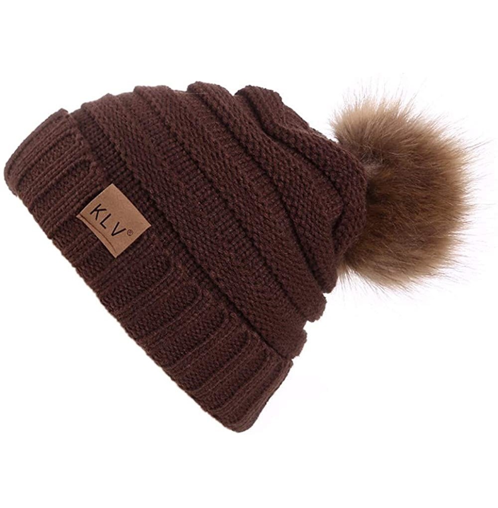 Skullies & Beanies Women Ladies Winter Knitting Hat Warm Artificial Wool Snow Ski Caps With Visor - S1100-brown - CJ18L2G7H3L