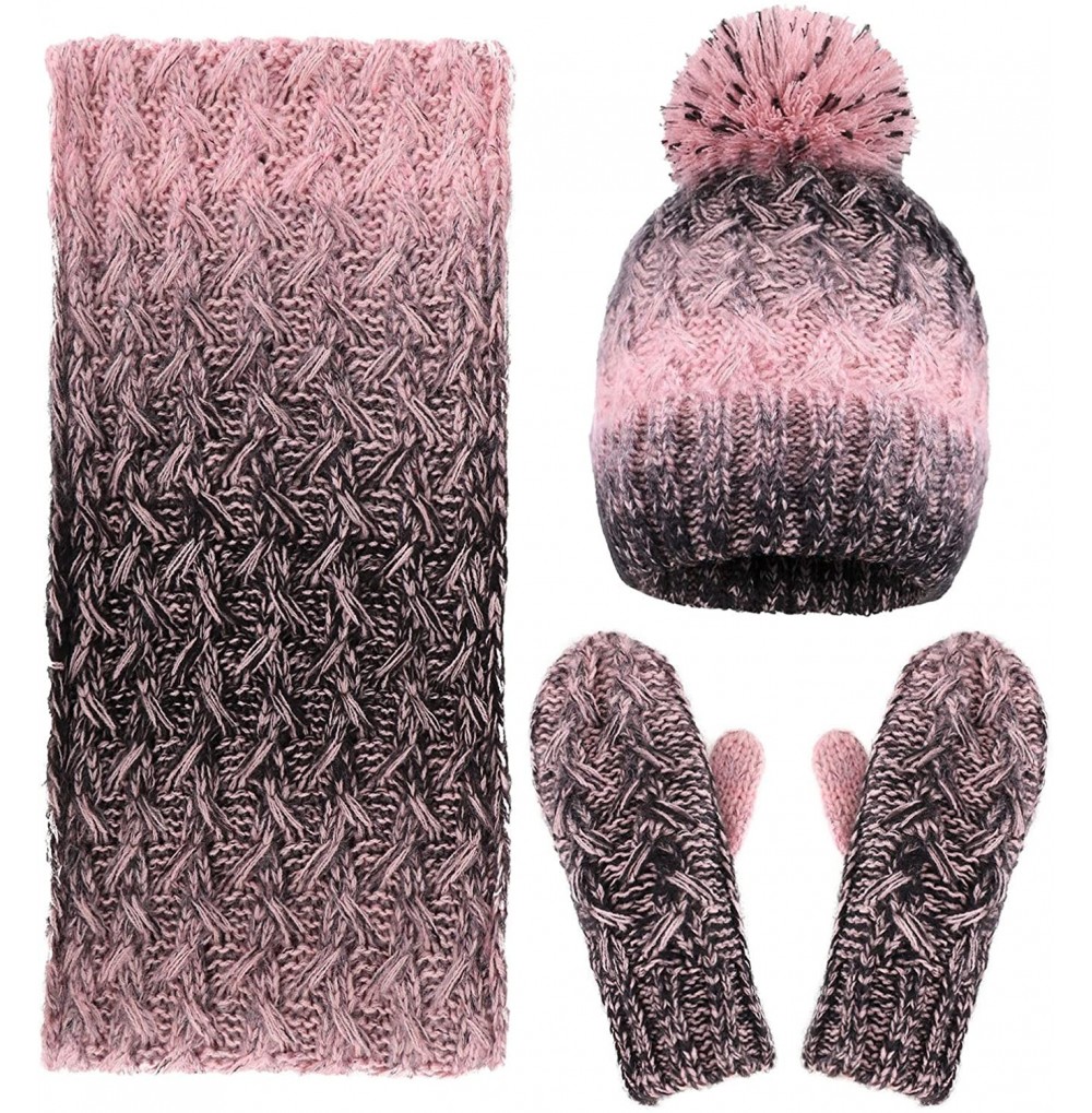 Skullies & Beanies Women's Winter 3 Piece Cable Knit Beanie Hat Gloves & Scarf Set - Shade Pink - CA186HK4HM0