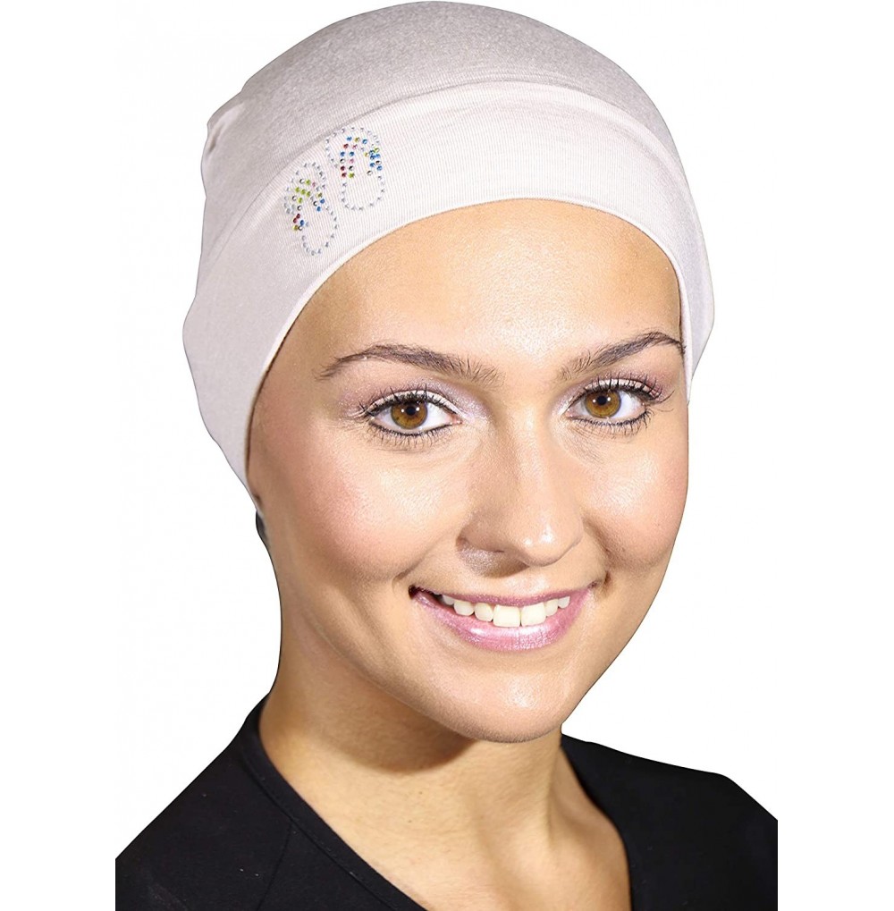 Skullies & Beanies Womens Soft Sleep Cap Comfy Cancer Hat with Studded Flip-Flops Applique - Beige - C712NABI9T4