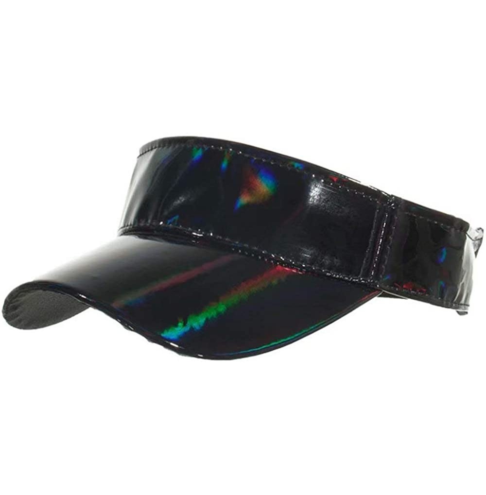 Visors Shiny Holographic Plain Sport Sun Visor Laser Leather Adjustable Summer Cap - Black - CA18Q5NIOYR