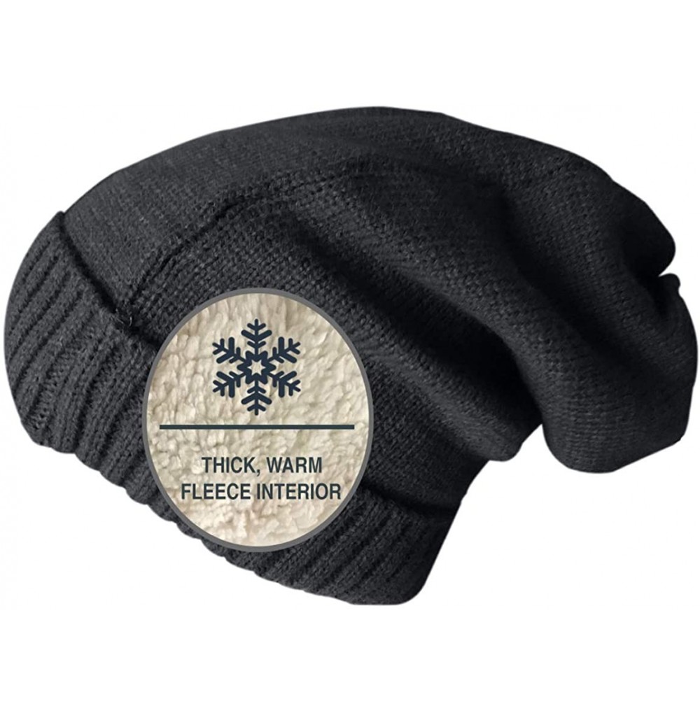 Skullies & Beanies Slouchy Beanie Winter Hats for Men and Women- Warm Fleece Lined Knit Skully - Charcoal Grey - CI180OXSK73