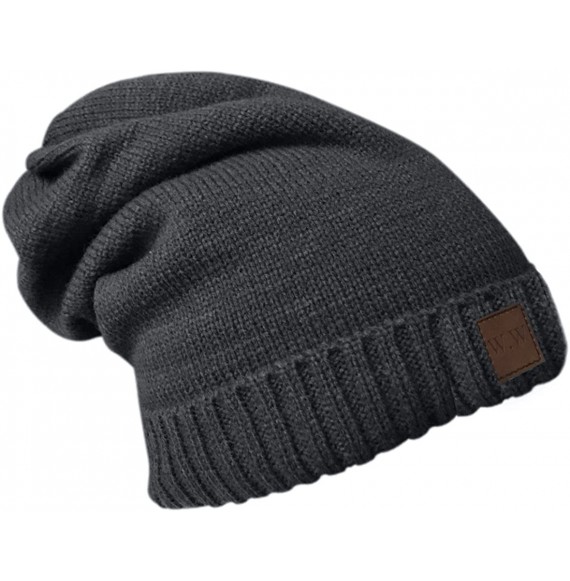Skullies & Beanies Slouchy Beanie Winter Hats for Men and Women- Warm Fleece Lined Knit Skully - Charcoal Grey - CI180OXSK73