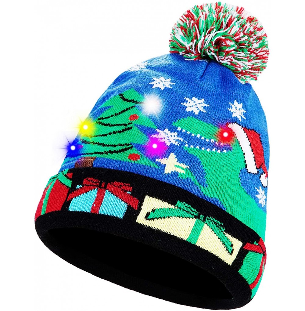 Skullies & Beanies Novelty LED Light Up Christmas Hat Knitted Ugly Sweater Holiday Xmas Beanie Colorful Funny Hat Gift - C518...