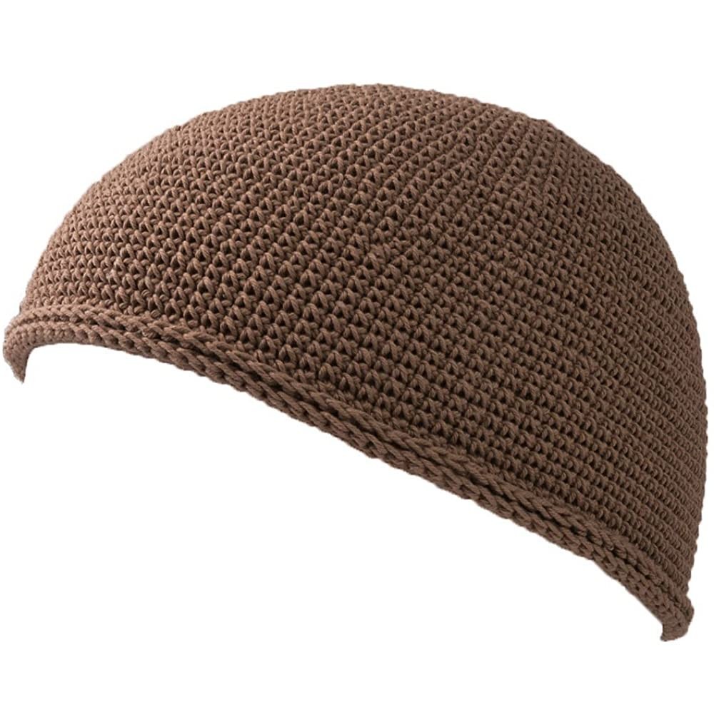 Skullies & Beanies Kufi Hat Mens Beanie - Cap for Men Cotton Hand Made 2 Sizes by Casualbox - Light Brown - C8115OZTYO1