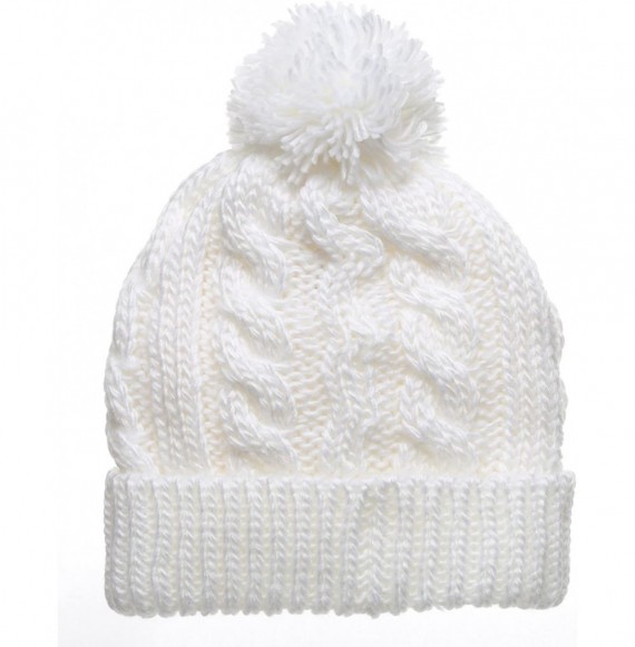 Skullies & Beanies Women's Thick Oversized Cable Knitted Fleece Lined Pom Pom Beanie Hat with Hair Tie. - 1 White&1 Burgudy -...