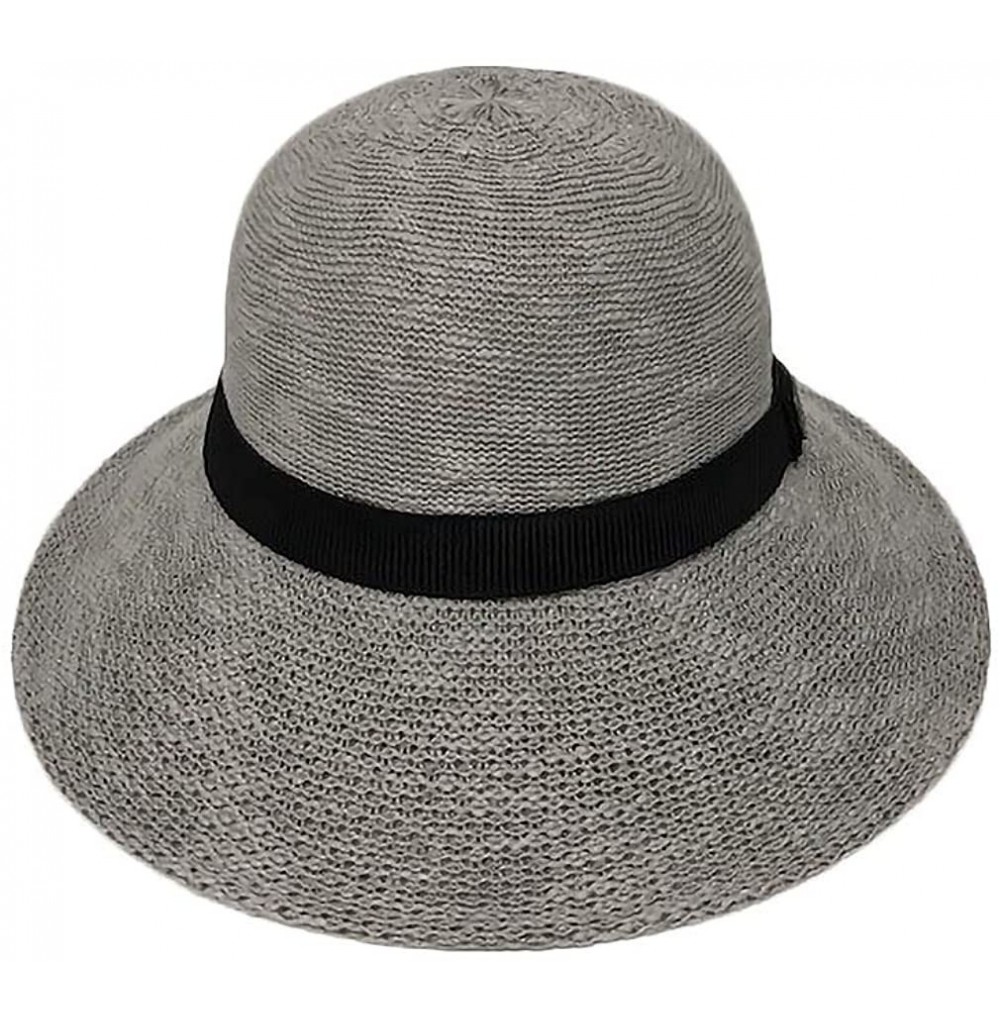Sun Hats Packable Half Turn Brim One Size Fits Most Cotton Blend Sun Hat with Black Trim Detail - Grey - C118RK804YC
