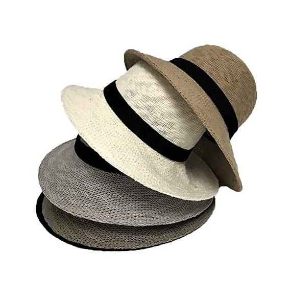 Sun Hats Packable Half Turn Brim One Size Fits Most Cotton Blend Sun Hat with Black Trim Detail - Grey - C118RK804YC