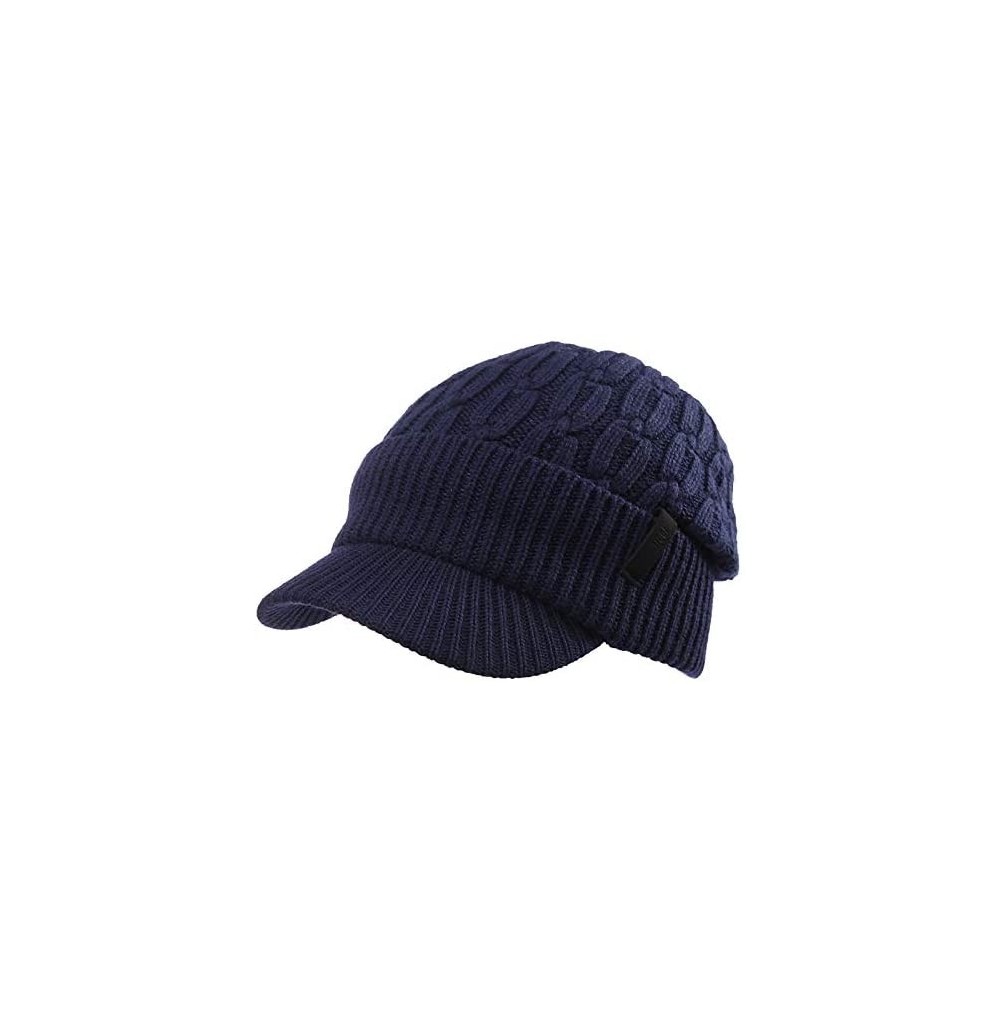 Skullies & Beanies Unisex Knit Beanie Visor Cap Winter Hat Fleece Neck Scarf Set Ski Face Mask 55-61cm - 89210-navy - C618LL4...