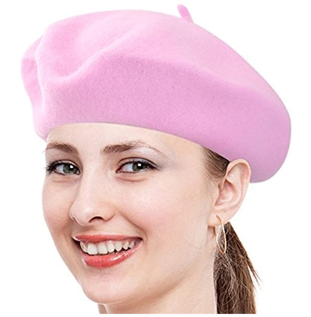 Berets Classic Lady Women Warm Wool Blend French Artist Beret Beanie Winter Hat Ski Cap - Pink - CA18MDLA3OM