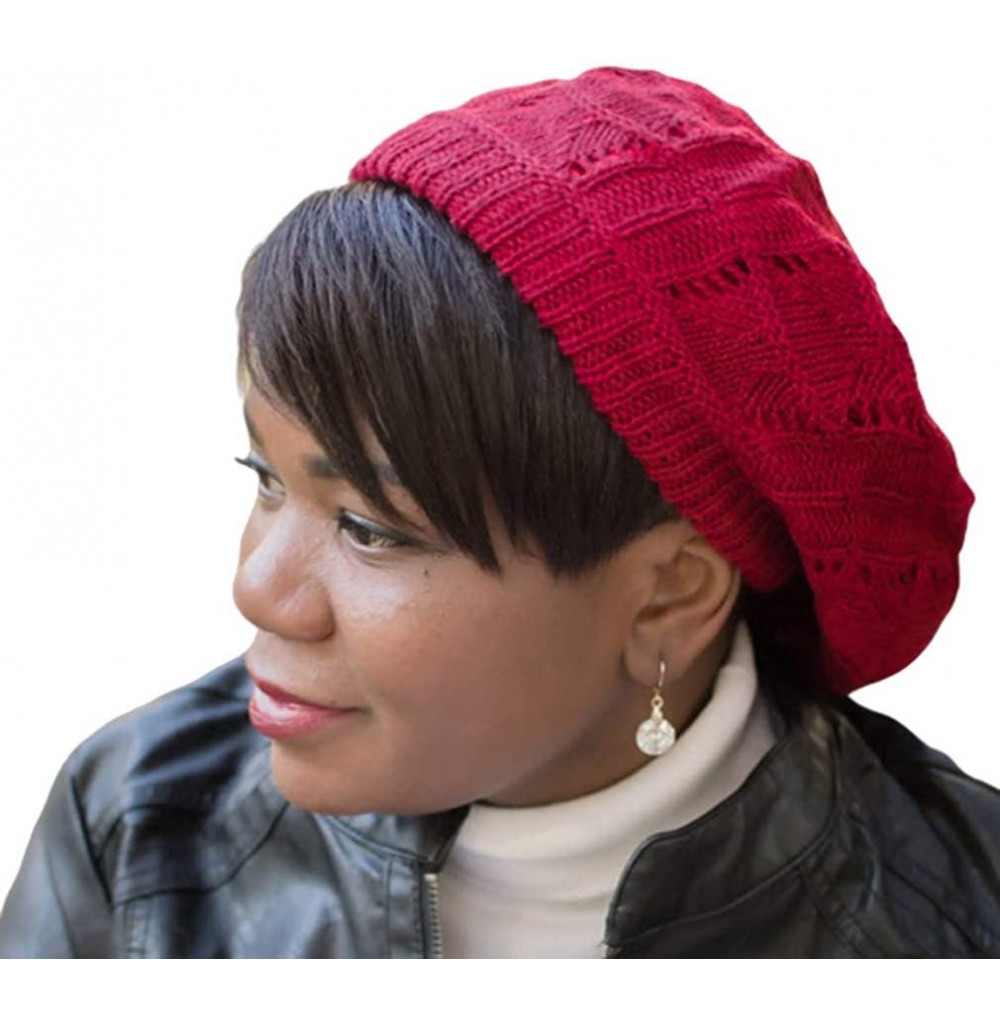 Berets Satin Lined Knit Beret Hat - Brick Red - CW18OXQTD0H