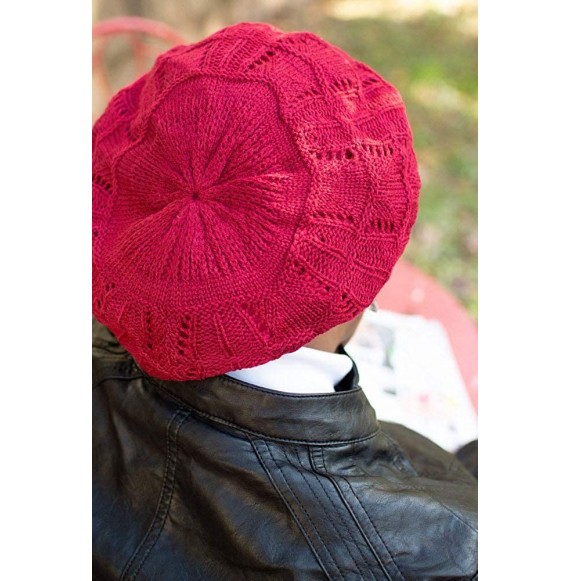Berets Satin Lined Knit Beret Hat - Brick Red - CW18OXQTD0H
