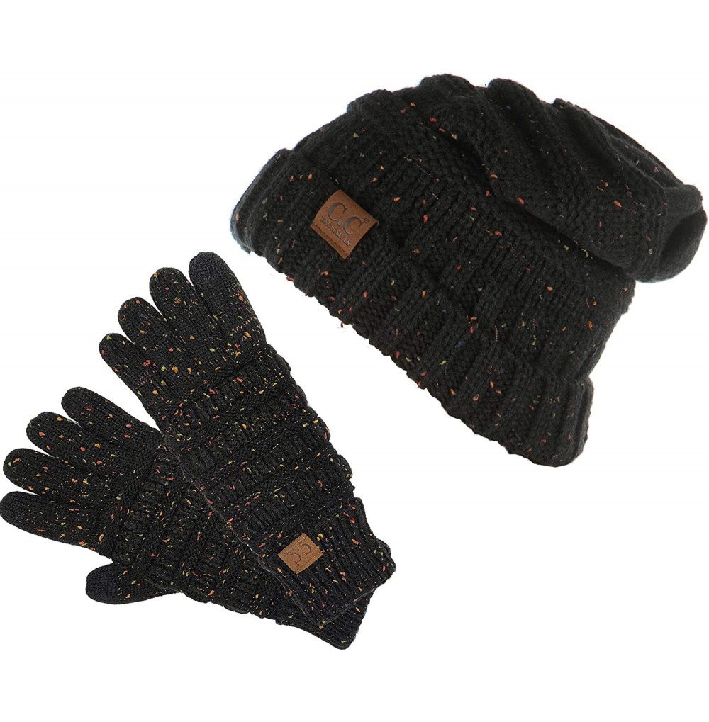 Skullies & Beanies Exclusives Oversized Slouchy Beanie Bundled with Matching Lined Touchscreen Glove - Confetti Black - C3193...