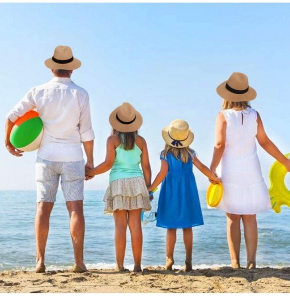 Sun Hats Womens Straw Panama Hat Foldable Wide Brim Summer Straw Beach Hat UV Protection Sun Hat - Brown - CC18TD9O2XC
