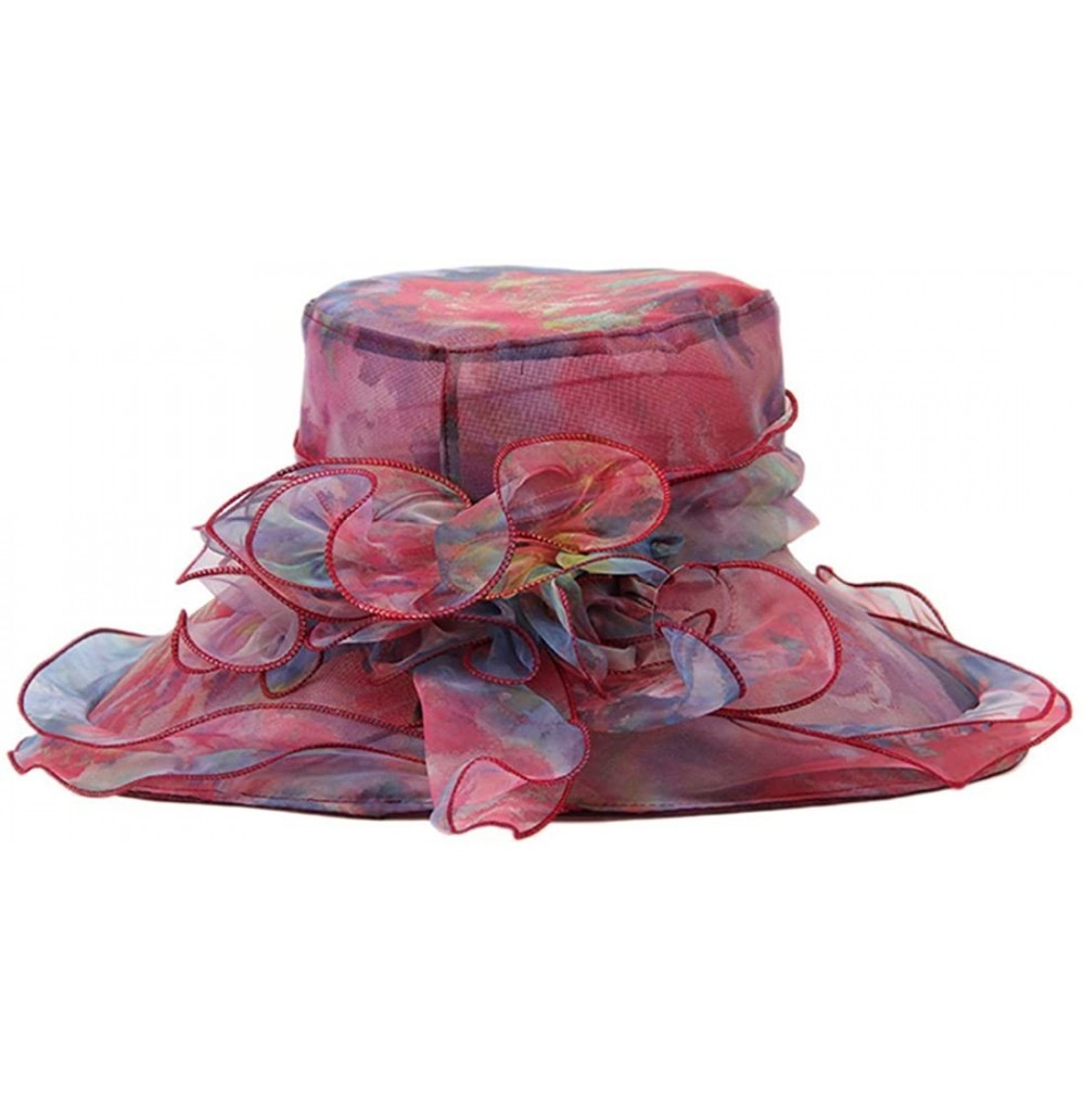 Sun Hats Women's Colorful Organza Wide Brim Tea Party Kentucky Derby Hat (Multicolored5) - C312G0XDKPT