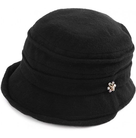 Bucket Hats Cloche Round Hat for Women 1920s Fedora Bucket Vintage Hat Flower Accent - 89108_black - C6187COT7XW