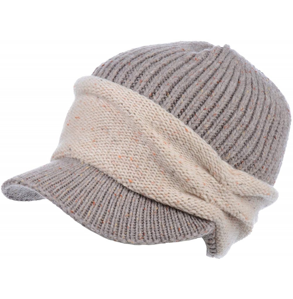 Skullies & Beanies Winter Fashion Knit Cap Hat for Women- Peaked Visor Beanie- Warm Fleece Lined-Many Styles - Dark Beige Ban...