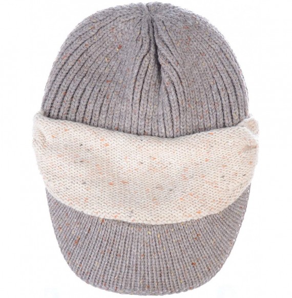 Skullies & Beanies Winter Fashion Knit Cap Hat for Women- Peaked Visor Beanie- Warm Fleece Lined-Many Styles - Dark Beige Ban...