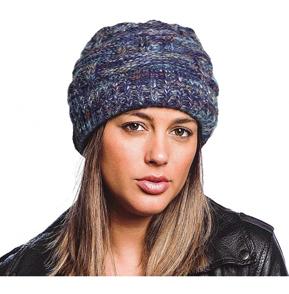 Skullies & Beanies Messy Bun Ponytail Beanie Hat Colored Dots Cable Knit Cap for Women Girls Winter - Blue - CM18AQQ48C0