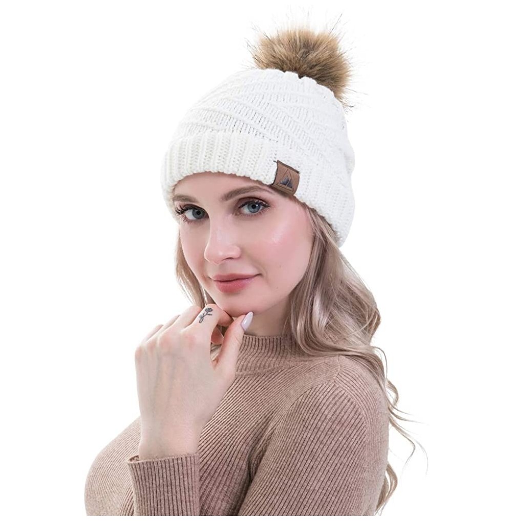 Skullies & Beanies Women Winter Knit Beanie with Fur Pompom Slouchy Cozy Warm Hat Girl Oversize Stretchy Snowboarding Ski Cap...