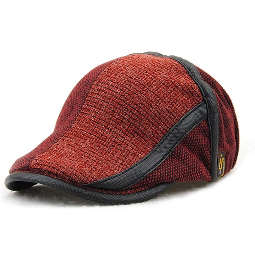 Newsboy Caps Men's Beret Hat Knitted Woollen Casquette Flat Visor Newsboy Peak Cap - Wine Red - CY186AM52QE