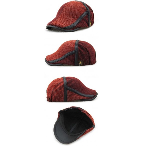 Newsboy Caps Men's Beret Hat Knitted Woollen Casquette Flat Visor Newsboy Peak Cap - Wine Red - CY186AM52QE