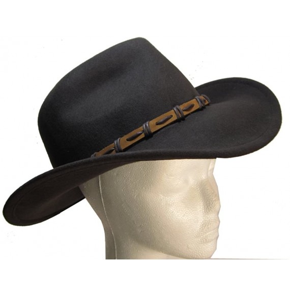 Cowboy Hats Brown Wool Felt Outback Cowboy Hat with Leather Band - CF1181RD69X