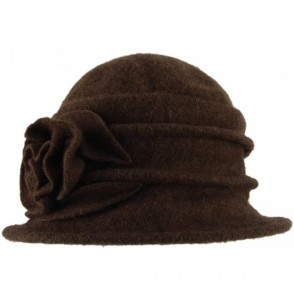 Bucket Hats Lady's Vintage Fleece Wool Blend Cloche Bucket Hat Floral Trimmed - Coffee - CZ12NT3LZ2H