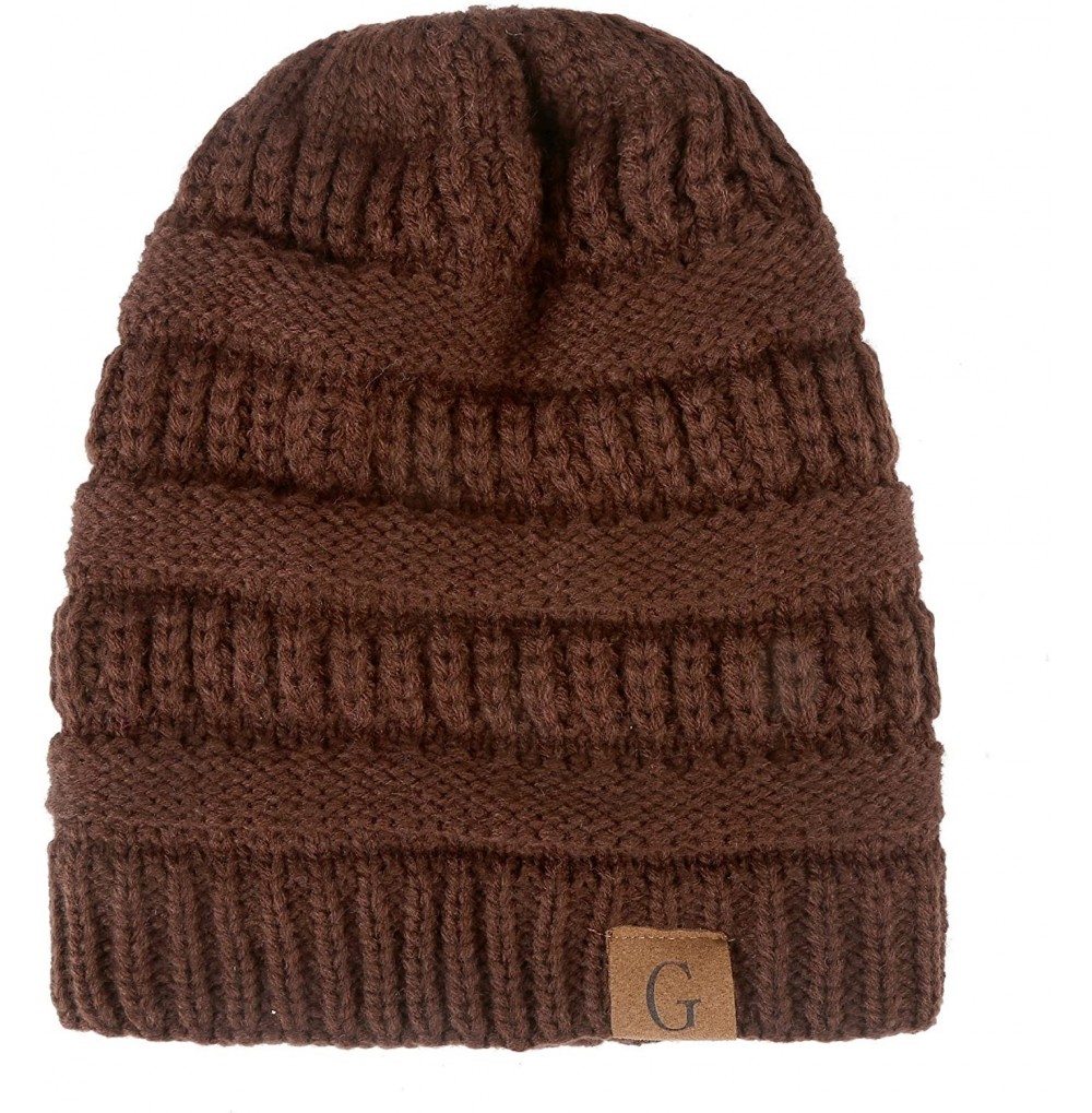 Skullies & Beanies Mens Womens Winter Cable Knit Slouchy Beanie Skully Cap Hat - Brown - CJ1875MO2EZ