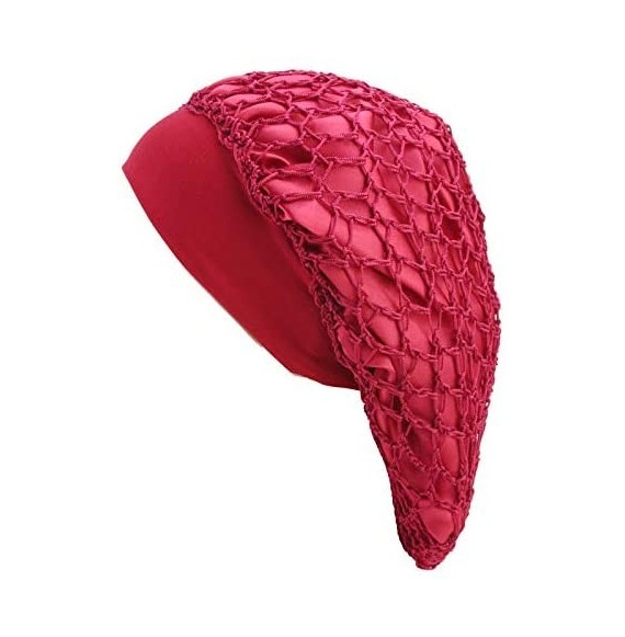 Skullies & Beanies Large Net Night & Day Cap Bonnet Wide Band Crocheted Slouchy Hat for Women - Wine Red - C618OW4ZT39