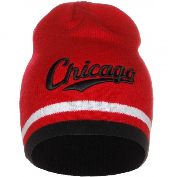 Skullies & Beanies USA Sports City State Cuffless Beanie Knit Hat Cap - Chicago Red/Black - C312O4VKNA1