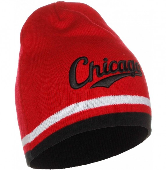 Skullies & Beanies USA Sports City State Cuffless Beanie Knit Hat Cap - Chicago Red/Black - C312O4VKNA1