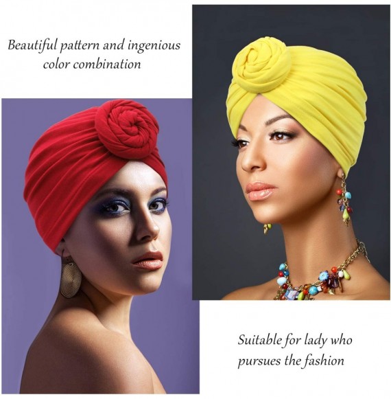 Skullies & Beanies 4 Pieces African Pattern Headwrap Pre-Tied Bonnet Turban Knot Beanie Cap Headwrap Hat - Pure Purple Yellow...