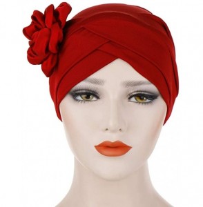Skullies & Beanies Women Solid Floral India Hat Muslim Ruffle Cancer Chemo Beanie Turban Wrap Cap - Wine - CW18R80H8Q8