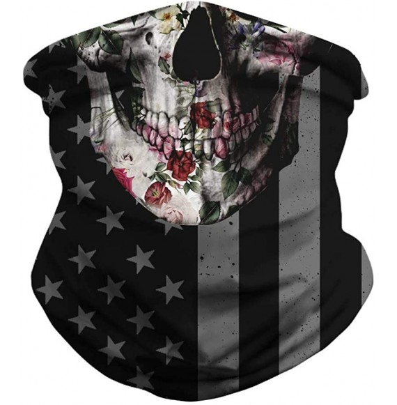 Balaclavas Stars and Stripes USA Flag Bandana Neck Gaiter Balaclavas Scarf Headband - Rose Skull Flag - CQ197AW08SU