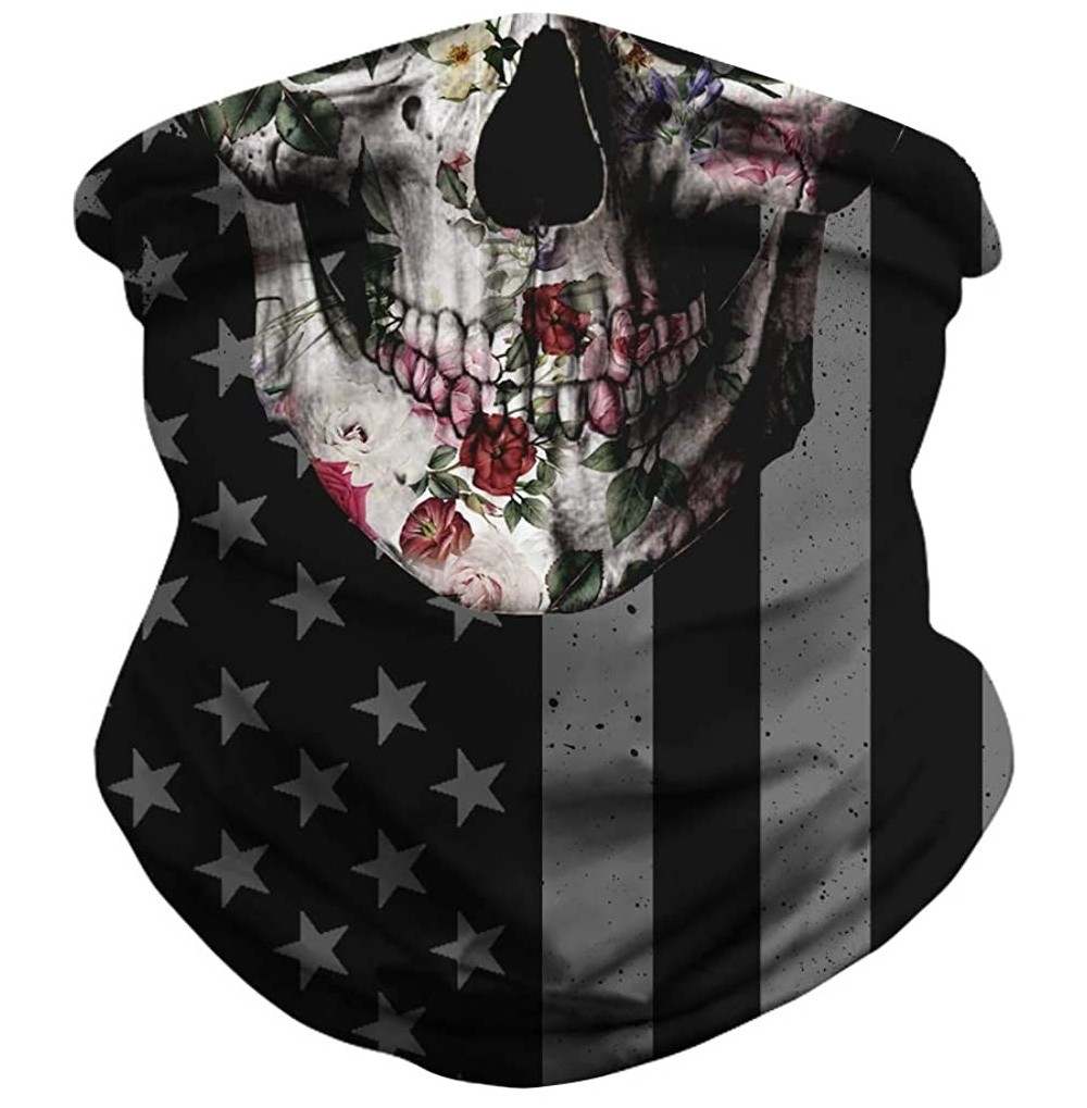 Balaclavas Stars and Stripes USA Flag Bandana Neck Gaiter Balaclavas Scarf Headband - Rose Skull Flag - CQ197AW08SU