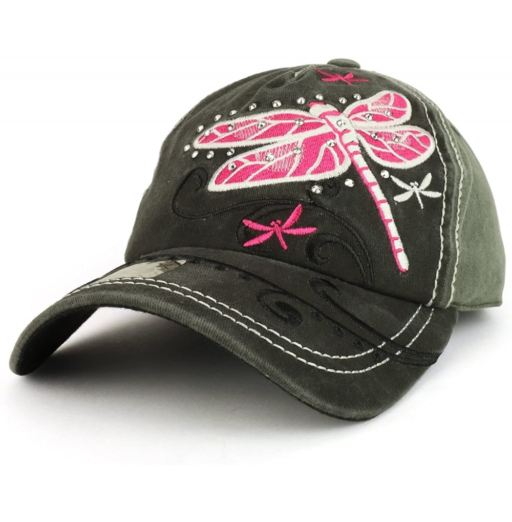 Baseball Caps Dragonfly Embroidered Stitch Multi Color Baseball Cap - Grey Charcoal - CW1898LKWRH